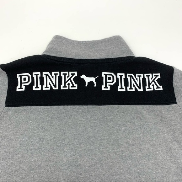 PINK Victoria's Secret Perfect Quarter Zip Sweatshirt Grey Logo Top Size M - Picture 6 of 9